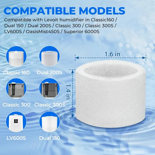 Vista 2 de Paquete de 30 filtros de repuesto para humidificador de llenado superior para humidificadores LEVOIT Classic160, Dual150, Dual200S, Classic300(S)