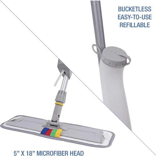 Vista 4 de Boardwalk Sistema de trapeador de microfibra sin cubos, cabezal de microfibra azul de 5 x 18, mango de aluminio/polipropileno gris de 59 pulgadas