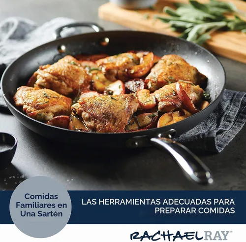 Vista 3 de Rachael Ray 80089 - Sartén antiadherente profesional con mango auxiliar y anodizado duro, 14 pulgadas - Gris