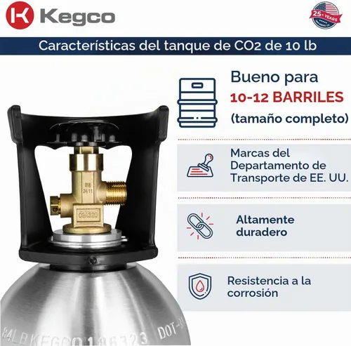 Vista 3 de Kegco Cilindro de Co2 Tanque de Aluminio de 10 lb