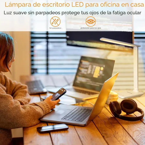 Vista 3 de Lámpara de escritorio LED White Crown con cargador inalámbrico de 15W y puerto USB, lámpara de mesa regulable con 5 modos de iluminación, control