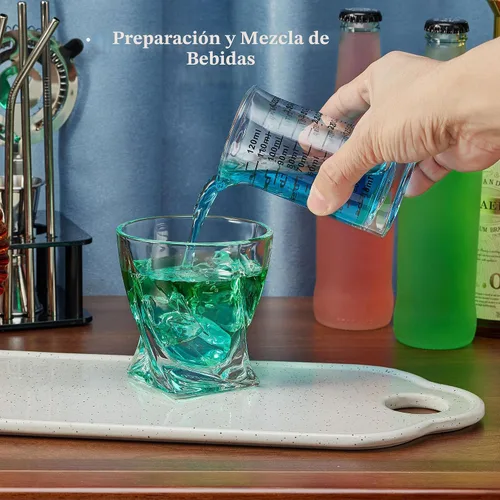 Vista 6 de Ackers - Vaso medidor de vidrio de 4 onzas, vaso de chupito de borosilicato con boquilla en forma de V, línea negra