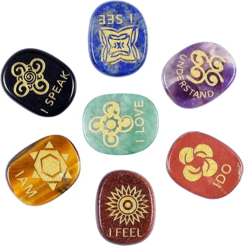 Vista 6 de Rockcloud Cristal curativo negro obsidiana amatista gitana símbolo brujas runas piedras chakras piedra de palma equilibrio Reiki, 10 piezas