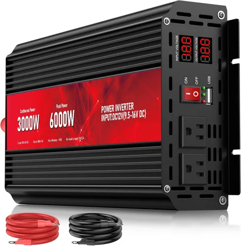 Vista 8 de Inversor de corriente de 2300 W, de 12 V CC a CA 110 V/120 V de potencia máxima de 4600 W con 2 tomas de CA y 2 puertos USB 2.4, pantalla LCD.