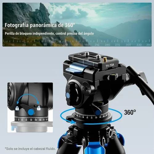 Vista 4 de SIRUI - Cabezal de video fluido AM-5VX, cabezal de trípode ligero con placa de liberación rápida para cámara de video