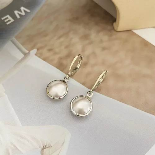 Vista 4 de Pendientes de perlas de plata de ley S925, aretes colgantes de perlas circulares elegantes, gran regalo de joyería