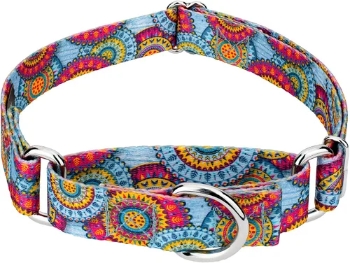 Vista 14 de Country Brook Petz - Collar para perro Martingala con mandala bohemio azul, colección Groovy con diseños lejanos (1/2 pulgada, 2XS)