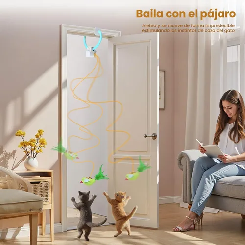 Vista 4 de Juguetes interactivos para gatos de interior: varita de plumas de ave voladora automática, ejercicio de persecución, enriquecimiento, estimulación