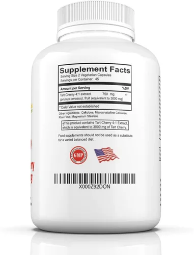 Vista 4 de Extracto de cereza ácida de GoutandYou, altamente potente 0.05 oz, 90 cápsulas