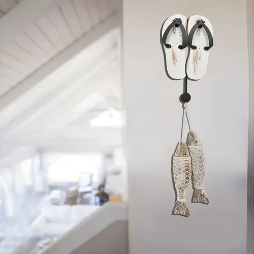 Vista 4 de Aecipl Ganchos de madera para colgar en la pared, decoración temática de playa, gancho para toallas para baño, dormitorio, piscina, decoración blanco