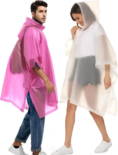 Vista 48 de Paquete de 2 ponchos de lluvia para adultos, reutilizables, impermeables, de supervivencia, emergencia, resistente, con capucha con cordón