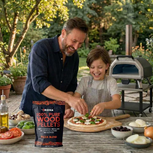 Vista 7 de Kona Pizza Blend - Gránulos de madera para ahumar, 100% madera dura natural, rico sabor ahumado, ideal para hornos de pizza, ahumadores y tubos
