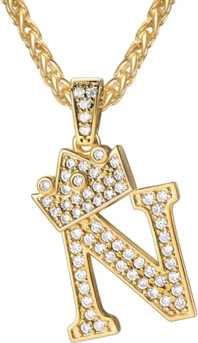 Vista 72 de U7 Crown Initial Number Necklace for Men Women A-Z Letter Pendant Chain a. Oro