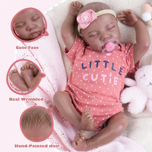 Vista 4 de Milidool Muñeca Reborn Baby Girl de 18 pulgadas, realista, afroamericana, recién nacida, hecha a mano con cuerpo suave y peso real y accesorios