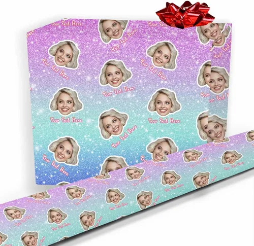 Vista 10 de Papel de regalo personalizado, divertido papel de regalo para cara, foto, nombre, Día del Padre, rollo de regalo para papá, hombres, mujeres, niños