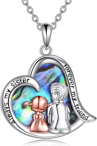 Vista 12 de CRMAD Regalos para hermanas de hermano para hermana, collar de plata de ley, joyería para regalos de cumpleaños y Navidad