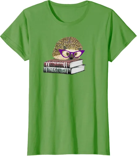 Vista 3 de Adorable erizo libro NERD playera de manga corta, Marino Negro