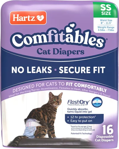 Vista 9 de Hartz Comfitables - Pañales para gatos, talla S, 16 unidades, ajuste cómodo y seguro, fácil de poner