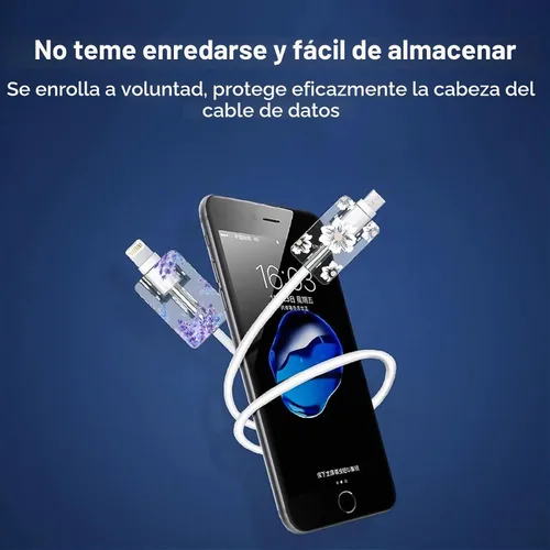 Vista 4 de Bonito protector de cable floral para cargador de iPhone, patrón de lavanda, camelia, girasol, ramo de flores, encaje, cerezo en flor, set de 6