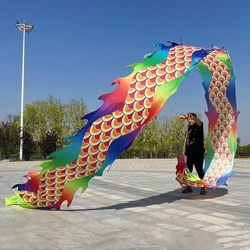 Vista 9 de Dragon Poi - Cinta de dragón de seda para gimnasia, colorida cometa de poi/dragón con cabeza, cinta de bandera de baile para adultos mayores