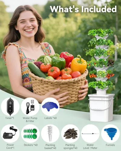 Vista 9 de Kit de sistema de cultivo hidropónico vertical sjzxuv, kits de sistema de jardinería interior y exterior, torre de cultivo de hierbas y frutas, 6