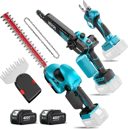 Vista 12 de SEESII Mini motosierra sin escobillas de 6 pulgadas, sierra de mano con 2 baterías de 2000 mAh, motosierra inalámbrica con engrasador automático