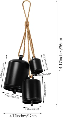 Vista 7 de Campanas decorativas para colgar, estilo moderno, campanas decorativas de Navidad negras elegantes y adornos, juego de 3