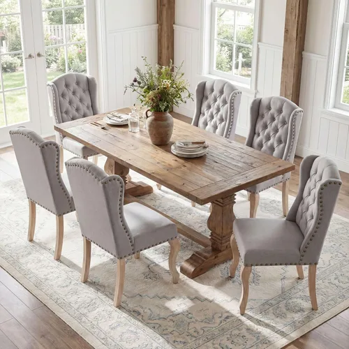 Vista 15 de chairus Juego de 2 sillas de comedor Parsons tapizadas copetudas, color Beige