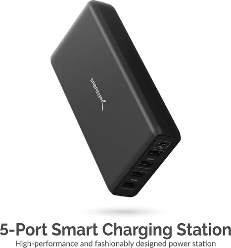 Vista 2 de SABRENT Estación de carga de cargador inteligente USB A y USB tipo C PD de 5 puertos de 114 W (AX-LPD5)