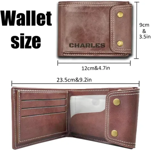 Vista 3 de Personalized Wallet for men, Custom Engraved Leather Wallets with name, Customized Gifts for Dad Hombre Husband Son, Black