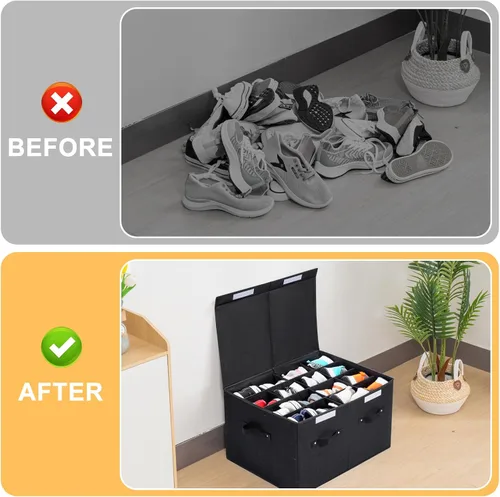 Vista 3 de Organizador de zapatos para armario, caja de almacenamiento de zapatos plegable con divisores ajustables, gran contenedor de almacenamiento