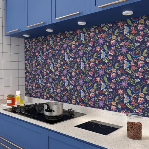 Vista 9 de VaryPaper Papel tapiz de 17.7 x 78.7 pulgadas, papel tapiz floral exótico azul para paredes, papel de contacto floral bohemio para paredes, papel