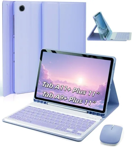 Vista 10 de TUNKARMOR Funda para teclado para Tab A9 de 8.7 pulgadas (2023) - Funda delgada con teclado desmontable y ratón con soporte para bolígrafo, función