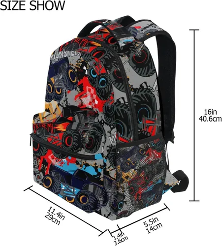 Vista 8 de Krafig Monster Truck Car - Mochila escolar para niños, niñas, mochila escolar para escuela primaria, mochila de viaje, Monster Truck, Mochilas
