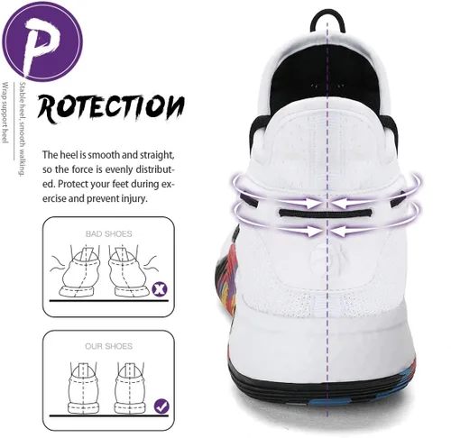 Vista 4 de ASHION Zapatos de baloncesto unisex para niños y niñas, tenis de caña alta, transpirables, con amortiguación al aire libre, zapatos deportivos