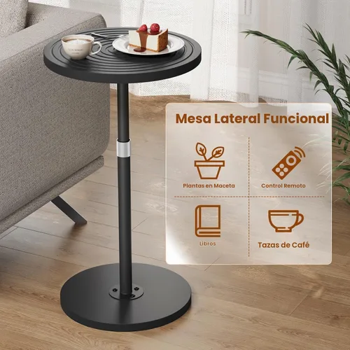 Vista 6 de Asgolion Mesa auxiliar redonda, mesa de bebidas de altura ajustable para espacios pequeños, mesa de Martini con pedestal, mesas de cóctel, base