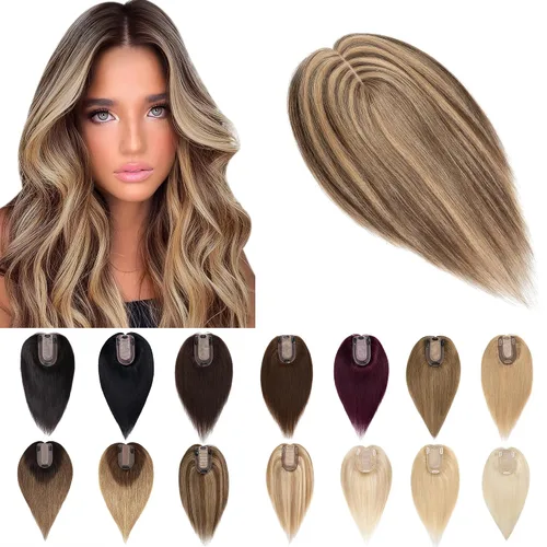 Vista 24 de SEGO Toppers para el cabello para mujer, cabello humano real con flequillo, 2.8 x 5.1 in, base de seda, 100% cabello humano Remy, clip en la parte