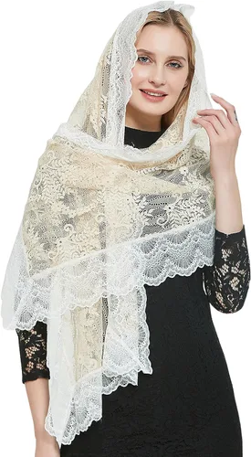 Vista 24 de Bufanda de encaje floral vintage de pestañas capilla velo mantilla infinito latino masa S04