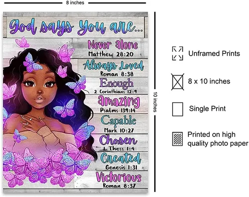 Vista 2 de Arte de pared y decoración de niña negra, póster con imagen de mujeres afroamericanas, mujeres, adolescentes, lindas afirmaciones positivas, regalos