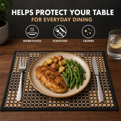 Vista 9 de Juego de 4 manteles individuales de bambú, resistentes al calor, para mesa de comedor, manteles individuales de bambú duraderos, resistentes a