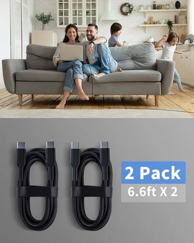 Vista 5 de Cable USB C a USB C (paquete de 2, 6 pies, 60 W/3 A) para iPhone 15, carga rápida para iPhone 15 Pro Max Plus, iPad Mini 6/Pro 2021, iPad Air 4