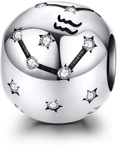Vista 6 de Abalorio de constelación de plata de ley 925 con piedra natal para pulsera Pandora, regalo para aniversario, cumpleaños, Navidad Acuario A