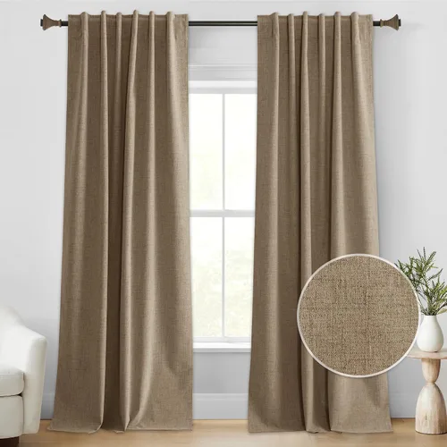Vista 12 de StangH Cortinas Opacas con Pliegues Pinzados para Dormitorio, Cortinas de Ventana con Textura de Lino Beige con Ganchos, Aislante de Energía Neutro