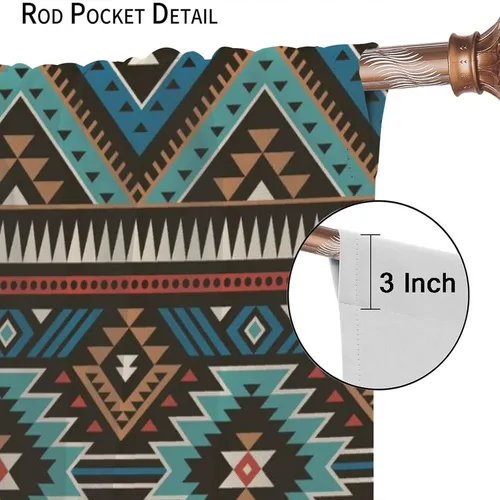Vista 30 de Cortinas con patrón geométrico tribal, estilo suroeste, azteca, rústico, occidental, nativo americano, opacas, con bolsillo para barra, decoración