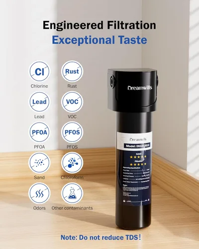 Vista 2 de Dreamwills DS10 - Sistema de filtro de agua para debajo del fregadero, filtración de grifo de cocina de conexión directa de 1.3 GPM, instalación sin