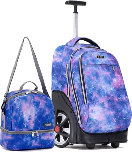 Vista 88 de NEW TILAMI Mochila con ruedas de 19 pulgadas con bolsa de almuerzo para niñas y niños, mochila para laptop con ruedas, bolsa de mano duradera
