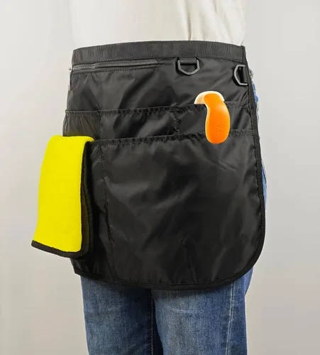 Vista 3 de Bafelia Delantal de limpieza impermeable con 7 bolsillos, suministros de limpieza para el hogar, delantal de criada ligero y duradero Negro