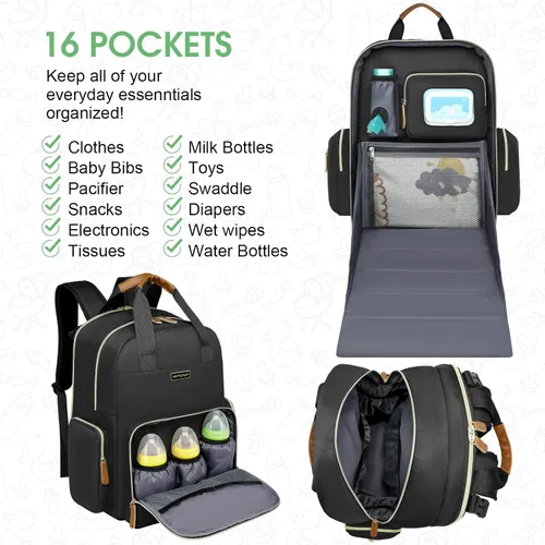 Vista 2 de Mochila para pañales con cambiador, organizador de bolsas de pañales para mamás, papás, bolsas cambiadoras grandes para bebés