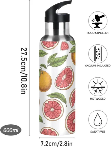 Vista 9 de Grapefruit Fruits Stainless Steel Vacuum Insulated Water Bottle 32 Oz Leakproof Water Bottles, BPA-Free Sports Water Bottle with Straw