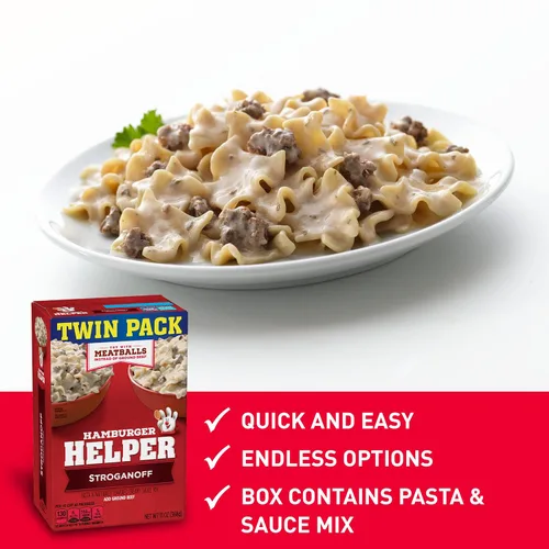 Vista 3 de Betty Crocker Hamburger Helper Stroganoff, mezcla de pasta y salsa cremosa, paquete doble, 13 onzas